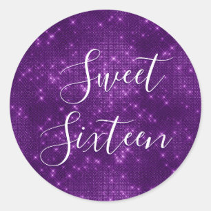 Sweet 16 Verjaardag Paarse Sparkle en Shimmer Ronde Sticker