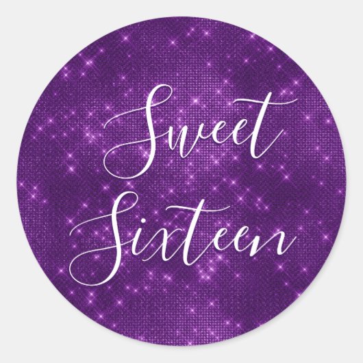 Sweet 16 Verjaardag Paarse Sparkle en Shimmer Ronde Sticker (Voorkant)