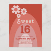 Sweet 16 Verjaardag Party Groovy Sinaasappel Bloem Uitnodiging Briefkaart (Voorkant)