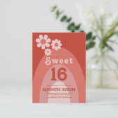Sweet 16 Verjaardag Party Groovy Sinaasappel Bloem Uitnodiging Briefkaart (Staand voorkant)