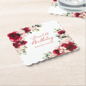 Sweet 16 Verjaardag Party Rood Roze Bloemen Custom Kartonnen Onderzetters (Gebogen)