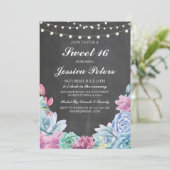 Sweet 16 Verjaardag Pastels Succulenten Rustiek Ui Kaart (Staand voorkant)