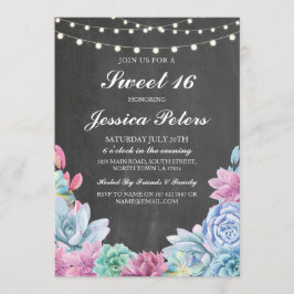 Sweet 16 Verjaardag Pastels Succulenten Rustiek Ui Kaart