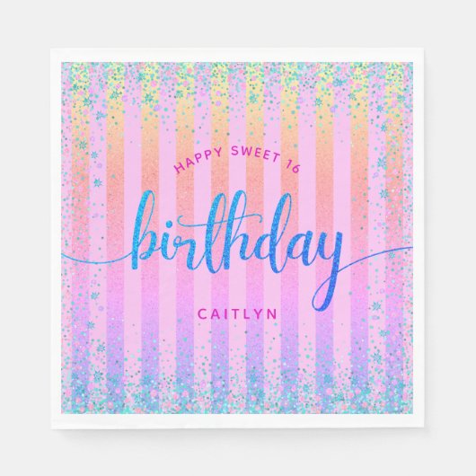 Sweet 16 verjaardag regenboog ombre glitter glam p servet (Voorkant)