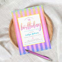 Sweet 16 verjaardag regenboog ombre glitterscript