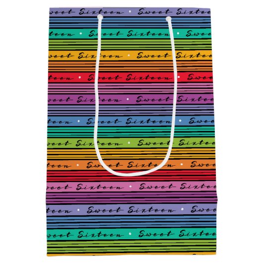 Sweet 16 Verjaardag Regenboog Stripes Medium Cadeauzakje (Achterkant)