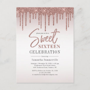 Sweet 16 Verjaardag Roos Gold Script Party Uitnodiging Briefkaart