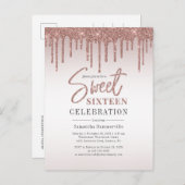 Sweet 16 Verjaardag Roos Gold Script Party Uitnodiging Briefkaart (Voorkant / Achterkant)