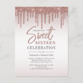 Sweet 16 Verjaardag Roos Gold Script Party Uitnodiging Briefkaart (Voorkant)