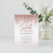 Sweet 16 Verjaardag Roos Gold Script Party Uitnodiging Briefkaart (Staand voorkant)