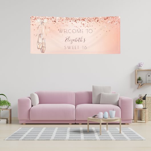 Sweet 16 verjaardag roos gouden roze ballerina wel spandoek