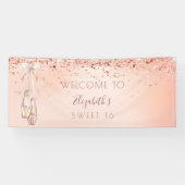 Sweet 16 verjaardag roos gouden roze ballerina wel spandoek (Horizontaal)