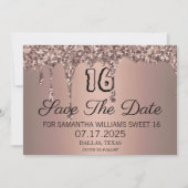 Sweet 16 Verjaardag Roos Gouden Sparkle Glitter Dr Save The Date (Voorkant)