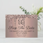 Sweet 16 Verjaardag Roos Gouden Sparkle Glitter Dr Save The Date (Staand voorkant)