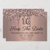 Sweet 16 Verjaardag Roos Gouden Sparkle Glitter Dr Save The Date (Voorkant / Achterkant)