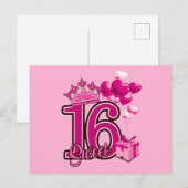 Sweet 16 Verjaardag Roze Briefkaart (Voorkant / Achterkant)