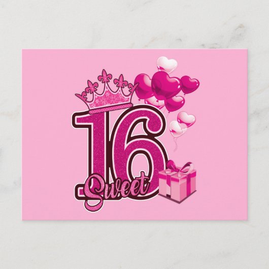 Sweet 16 Verjaardag Roze Briefkaart (Voorkant)