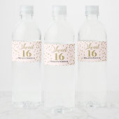 Sweet 16 Verjaardag Roze Goud Confetti Waterfles Etiket (Flessen)