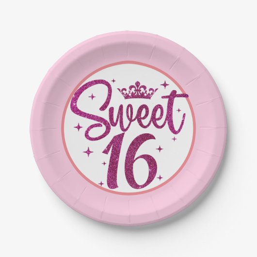 Sweet 16 Verjaardag roze papieren Borden Papieren Bordje (Voorkant)