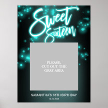 Sweet 16 Verjaardag Teal Neon Gloed Donkere Feest 