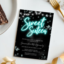 Sweet 16 Verjaardag Teal Neon Glow Donker Feest
