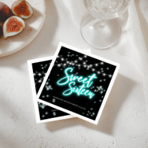 Sweet 16 Verjaardag Teal Neon Glow Donker Feest