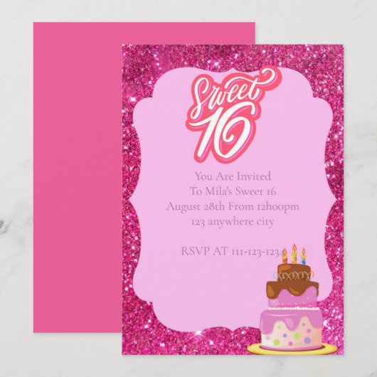 SWEET 16 VERJAARDAG UITNODIGING (Voorkant / Achterkant)