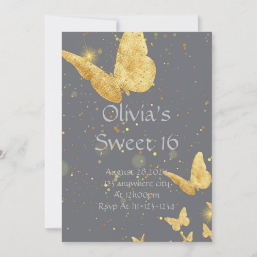 SWEET 16 VERJAARDAG UITNODIGING GOUD (Voorkant)