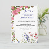 Sweet 16 Verjaardag Uitnodiging met Roze Rozen en  (Staand voorkant)