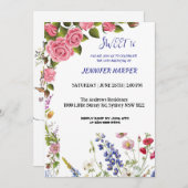 Sweet 16 Verjaardag Uitnodiging met Roze Rozen en  (Voorkant / Achterkant)