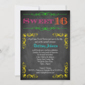 Sweet 16 Verjaardag Uitnodiging | Neon schoolbord (Voorkant)