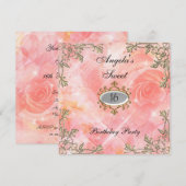 Sweet 16 verjaardag Uitnodiging roze bloemen (Voorkant / Achterkant)