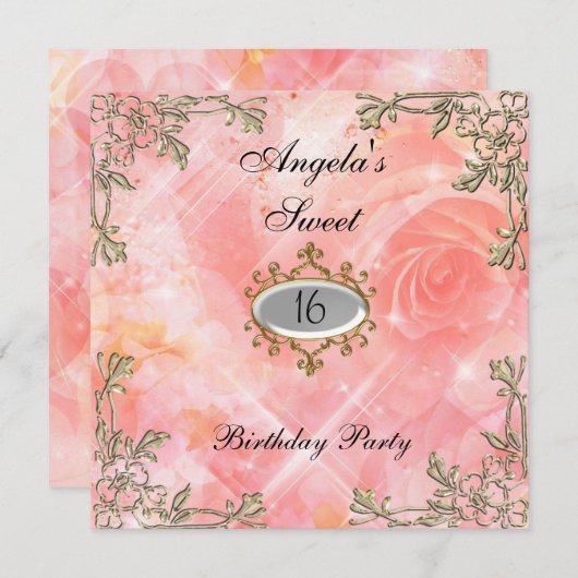 Sweet 16 verjaardag Uitnodiging roze bloemen (Voorkant / Achterkant)