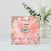 Sweet 16 verjaardag Uitnodiging roze bloemen (Staand voorkant)