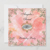 Sweet 16 verjaardag Uitnodiging roze bloemen (Voorkant)