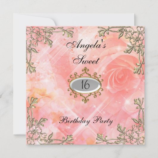 Sweet 16 verjaardag Uitnodiging roze bloemen (Voorkant)
