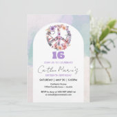 Sweet 16 Verjaardag Vredesteken Blush Roze Uitnodi Kaart (Staand voorkant)