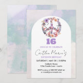 Sweet 16 Verjaardag Vredesteken Blush Roze Uitnodi Kaart (Voorkant / Achterkant)