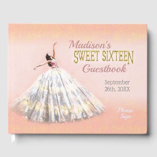 Sweet 16 Verjaardag Waterverf Jurk Blush Roze Goud Gastenboek (Voorkant)