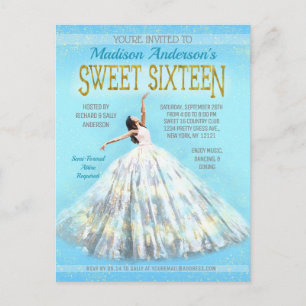 Sweet 16 Verjaardag Waterverf Jurk Royal Blue Gold Briefkaart