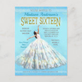 Sweet 16 Verjaardag Waterverf Jurk Royal Blue Gold Briefkaart (Voorkant)