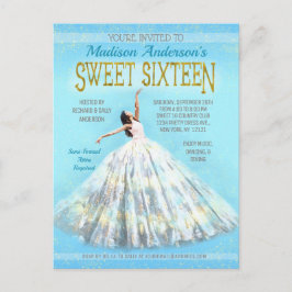 Sweet 16 Verjaardag Waterverf Jurk Royal Blue Gold Briefkaart