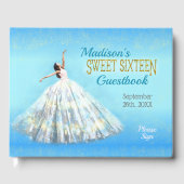 Sweet 16 Verjaardag Waterverf Jurk Royal Blue Gold Gastenboek (Voorkant)
