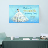 Sweet 16 Verjaardag Waterverf Jurk Royal Blue Gold Spandoek (Beurs)