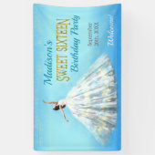 Sweet 16 Verjaardag Waterverf Jurk Royal Blue Gold Spandoek (Verticaal)