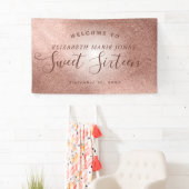 Sweet 16 Verjaardag Welkom Pink Rose Gold Glitter Spandoek (Insitu)