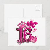 Sweet 16 Verjaardag Witte Postkaart (Voorkant / Achterkant)