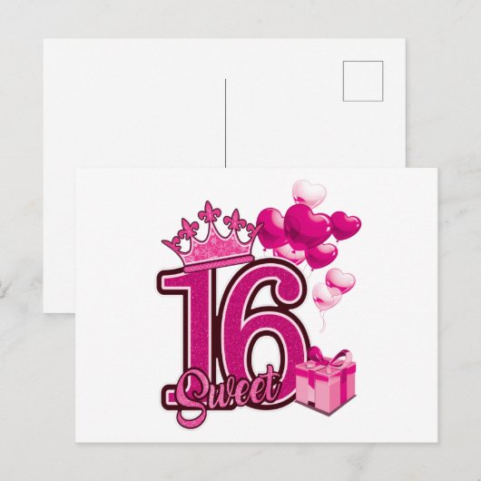 Sweet 16 Verjaardag Witte Postkaart (Voorkant / Achterkant)