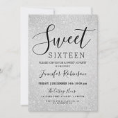 Sweet 16 Verjaardag Zilver Glitter Look Paint Kaart (Voorkant)