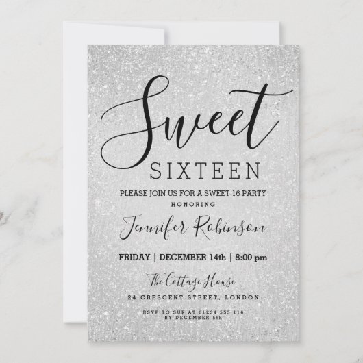 Sweet 16 Verjaardag Zilver Glitter Look Paint Kaart (Voorkant)